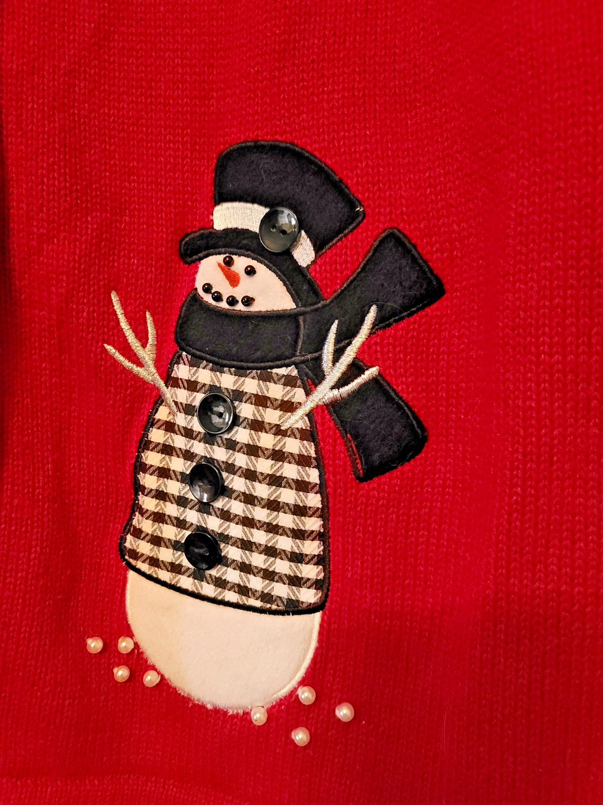 VTG XXL Women’s Christmas Knit Sweater Mandal Bay Red with Applique Snowmen
