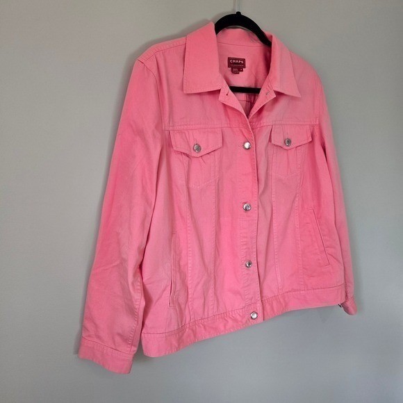 Chaps Pink Denim Trucker Jacket – Preppy Coastal Grandmother Style | Size 1X
