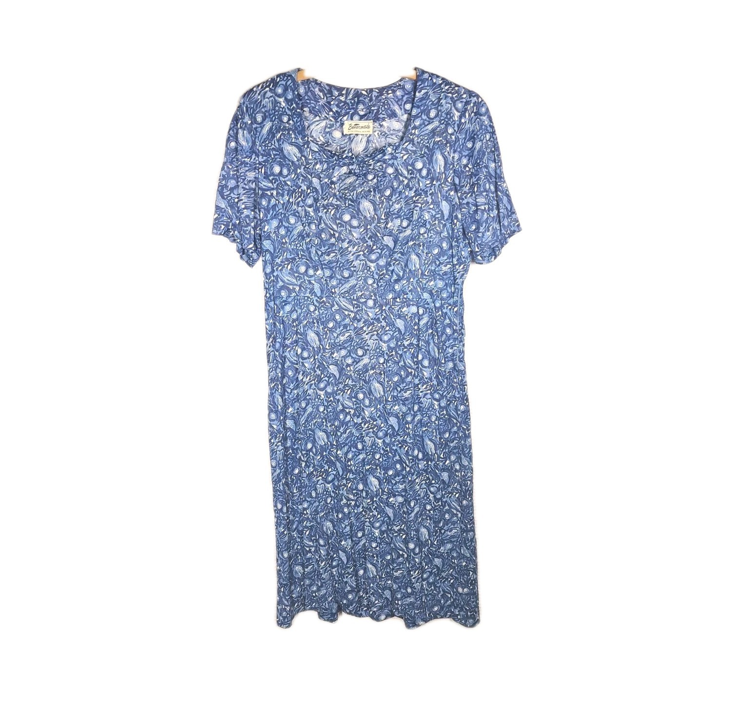 Vtg 60s Rayon Knit Dress Plus Size Bettermade Shirtwaist Silky Metal Zip Blue