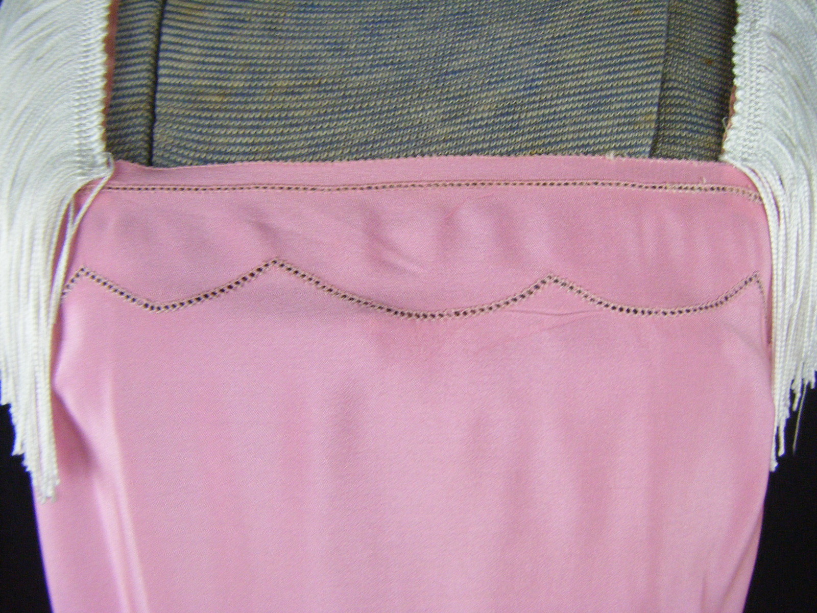Vtg 20s Dark Pink Scalloped Hem Flapper Dress w/White Fringe Straps-Bust 28/XXXS