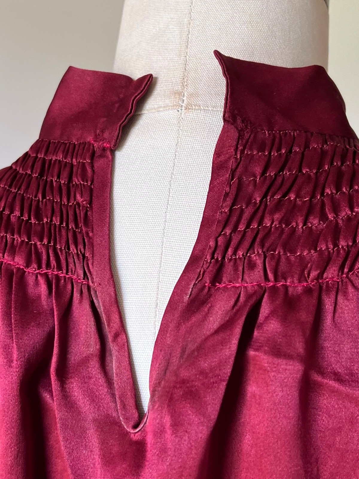 Antique 1920s Silk Drop Waist Dress Wine Red Flapper Long Sleeve Widder Bros SM