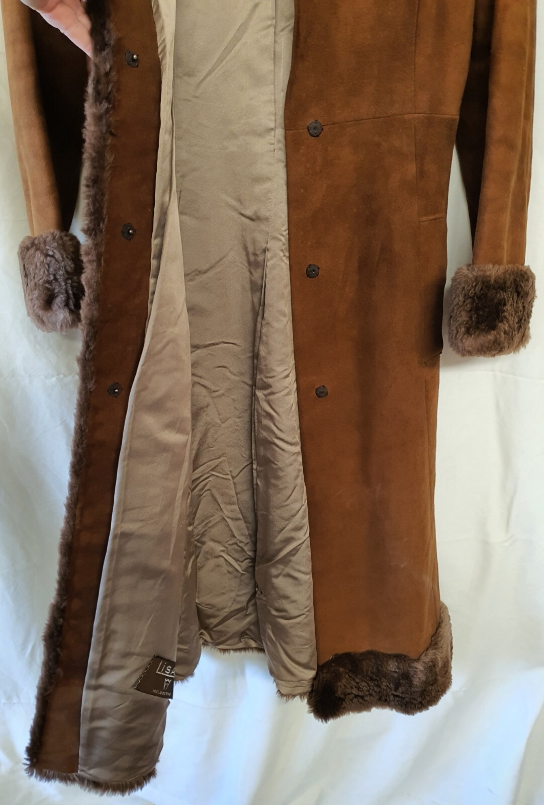 Vintage Lisal Melbourne 1970s Afghan Suede Coat with Lambs Wool Cuffs Collar SzS