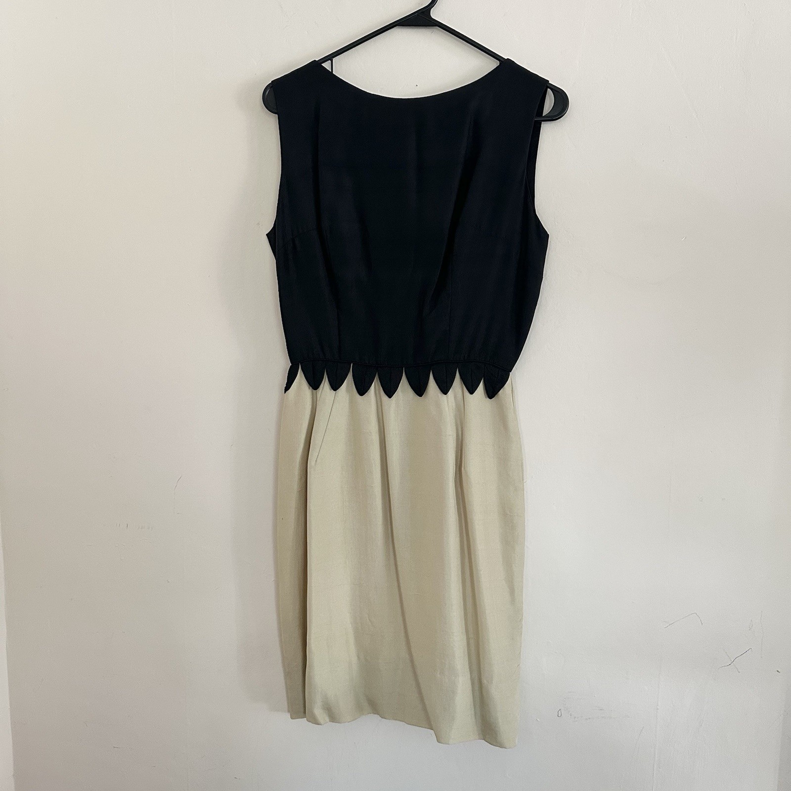 Vintage 60s Jay Herbert Silk Dress Sz XS/S Black Cream Gold Cocktail Knee Length
