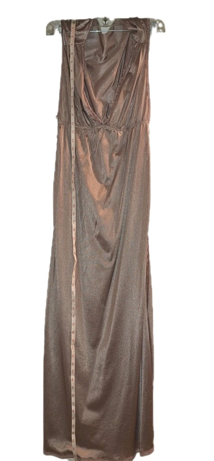 Vtg USA Union Maidenform Dreamwear Rose Maxi Slip-Dress Plunge Neck Split Sides