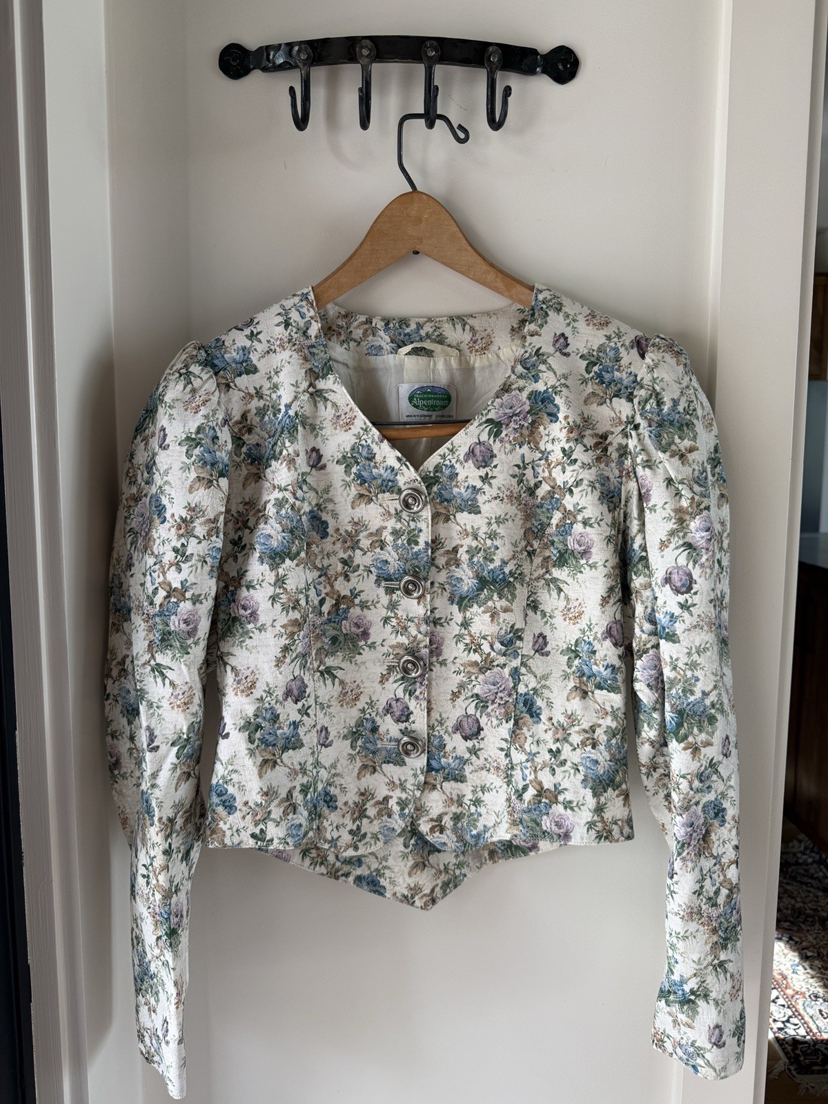 VTG Alpentraum Trachten Jacket W. Germany Floral Jacquard Bodice Blazer US S