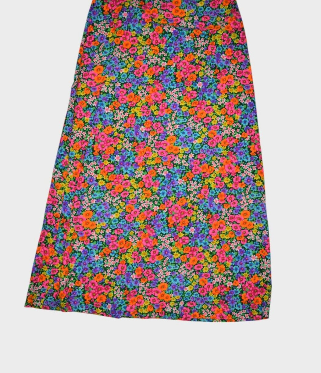 Vintage 60s Dress Womens S Floral Multicolor Maxi Short Sleeve Day Hippy Boho