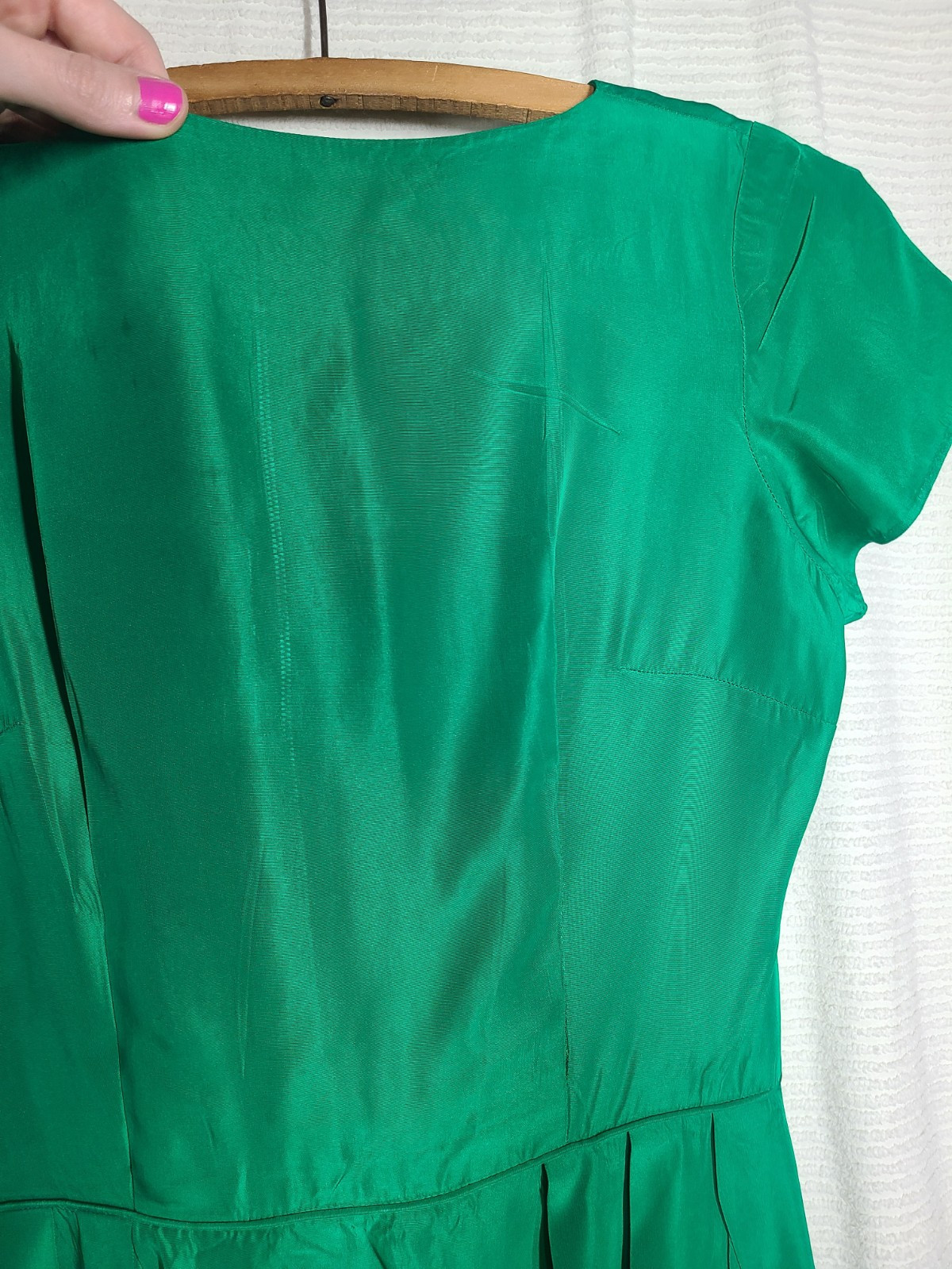 Vtg 60s Emerald Green Portrait Collar Dress Metal Zip Full Pleat Skirt Rayon 27w