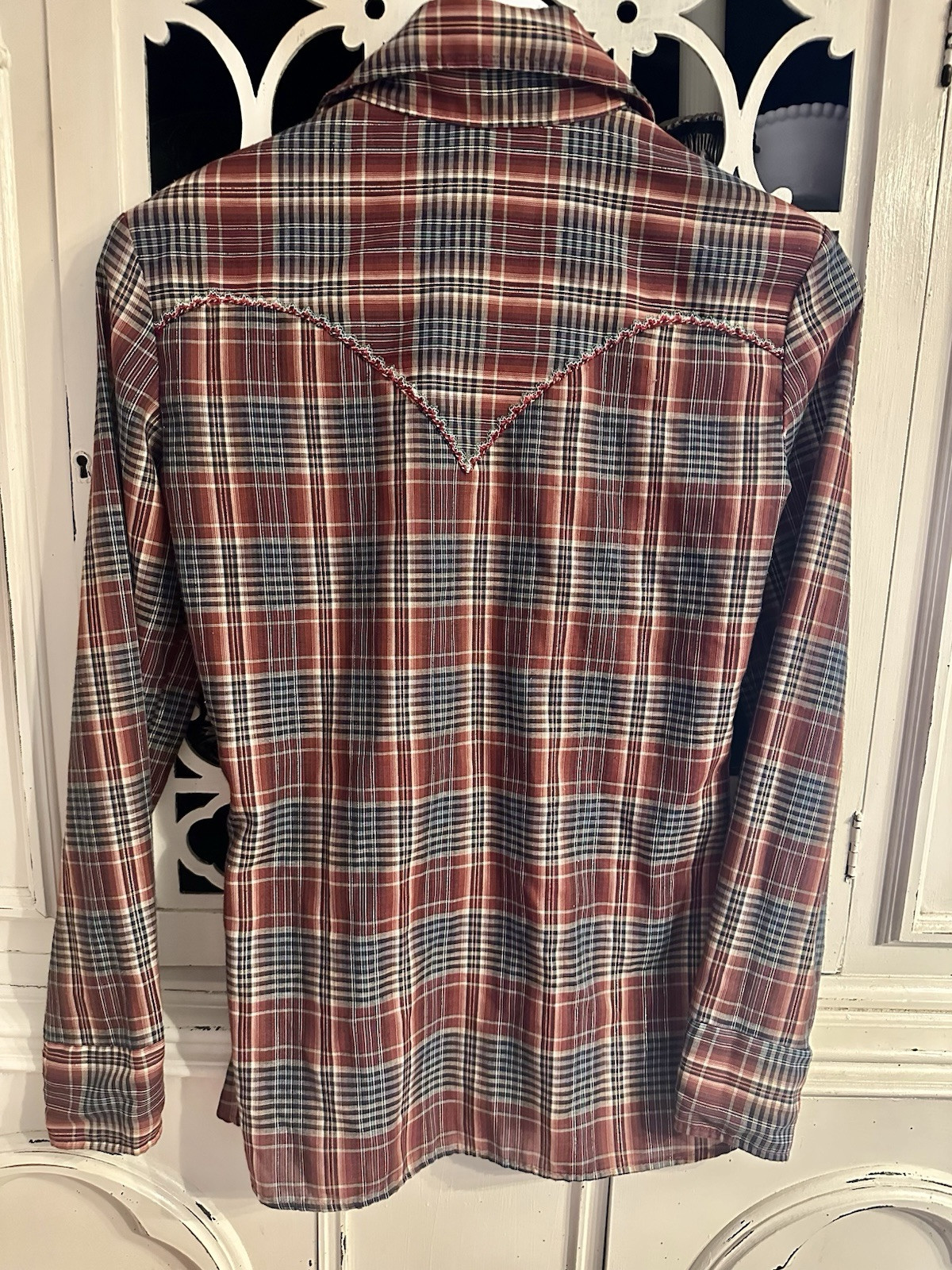 Tem Tex Vintage Western Shirt Embroidered Plaid Button Down Rodeo Cowboy Size 8