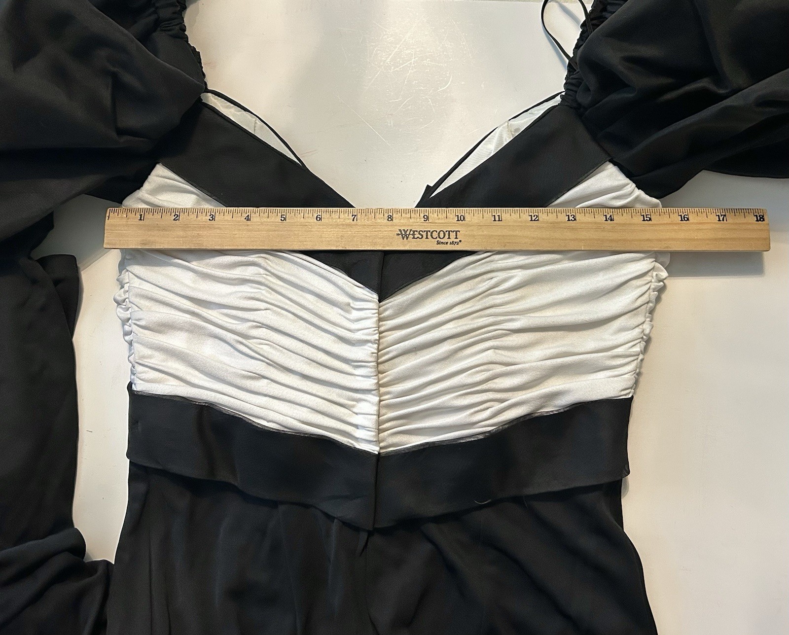 Vintage 80’s Eugene Alexander Black White Puff Sleeve Gown Maxi 10 Orig Tags