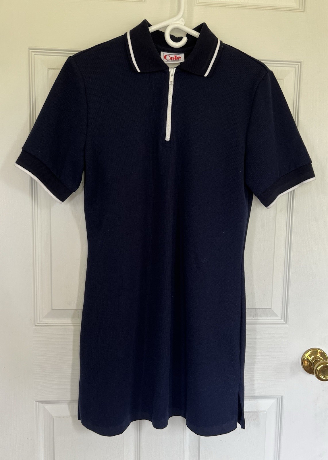 Vintage Cole Of California Dress Navy Blue Medium Made In USA Collared With Zip