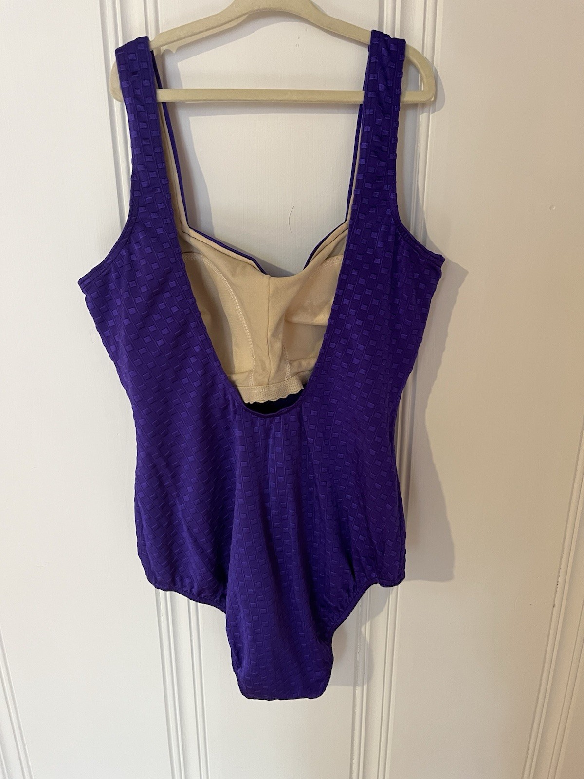Vintage Maillot Batted 80s Swim Suit Size 12 C/D Purple Geometric Padding