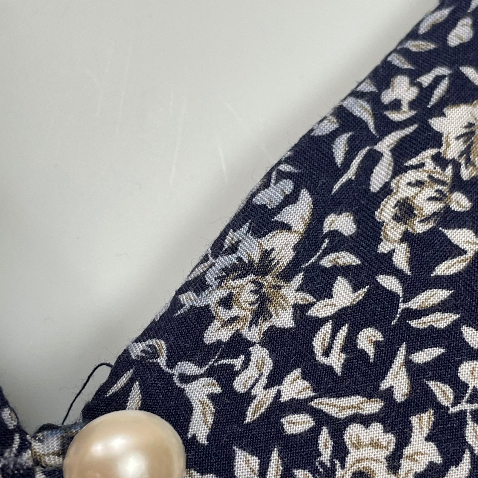 Vintage Paris Sport Club Dress Navy Floral Midi Faux Pearl Button Juniors Size 3