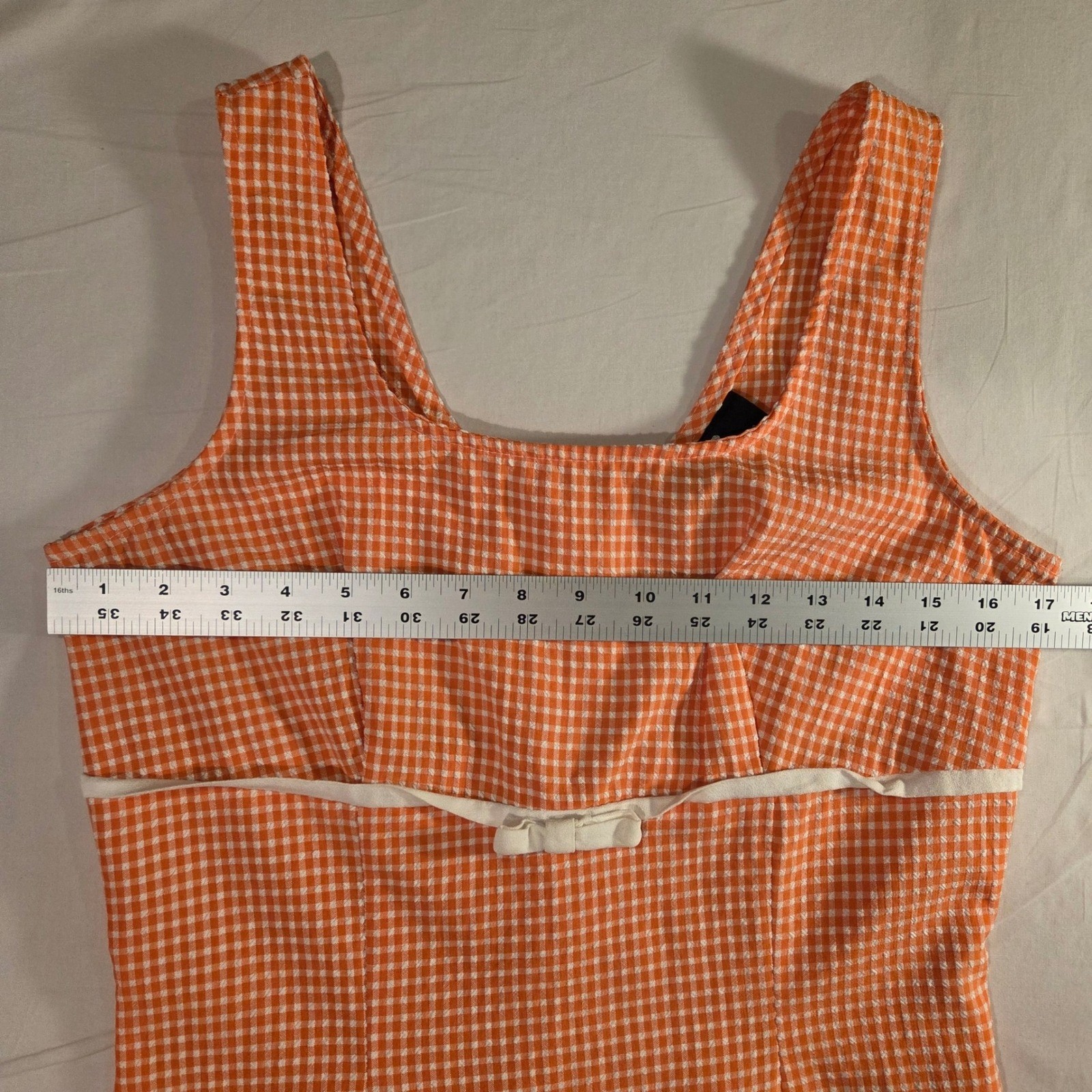 Vintage IZ California Gingham Sleeveless Mini Dress Juniors Size 9 Orange White