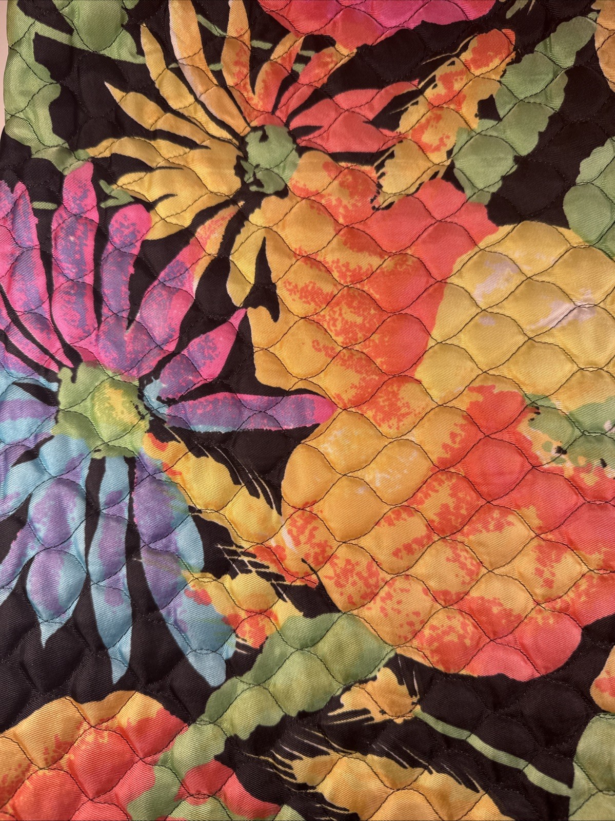 Vintage 1960s Womens Long Quilted Skirt Neon Flower Power Bonwit Teller XXS XS