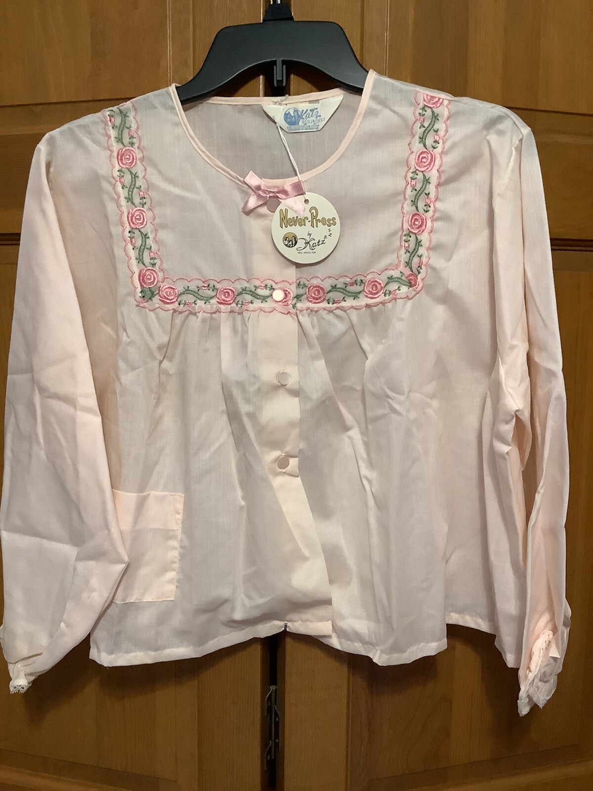 Vintage Pink Bed Jacket Never Press By Katz LG. NOS