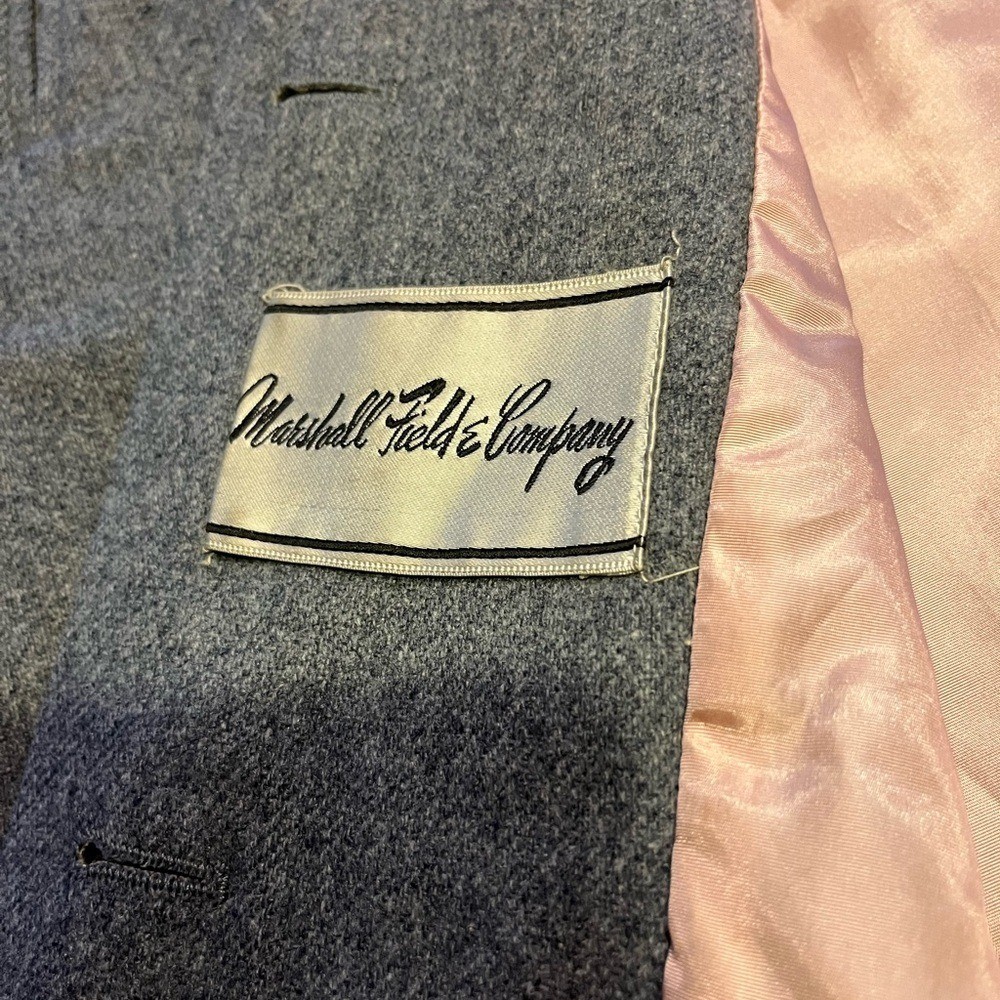 Vintage Marshall fields wool gray coat. Pink lining with silver buttons