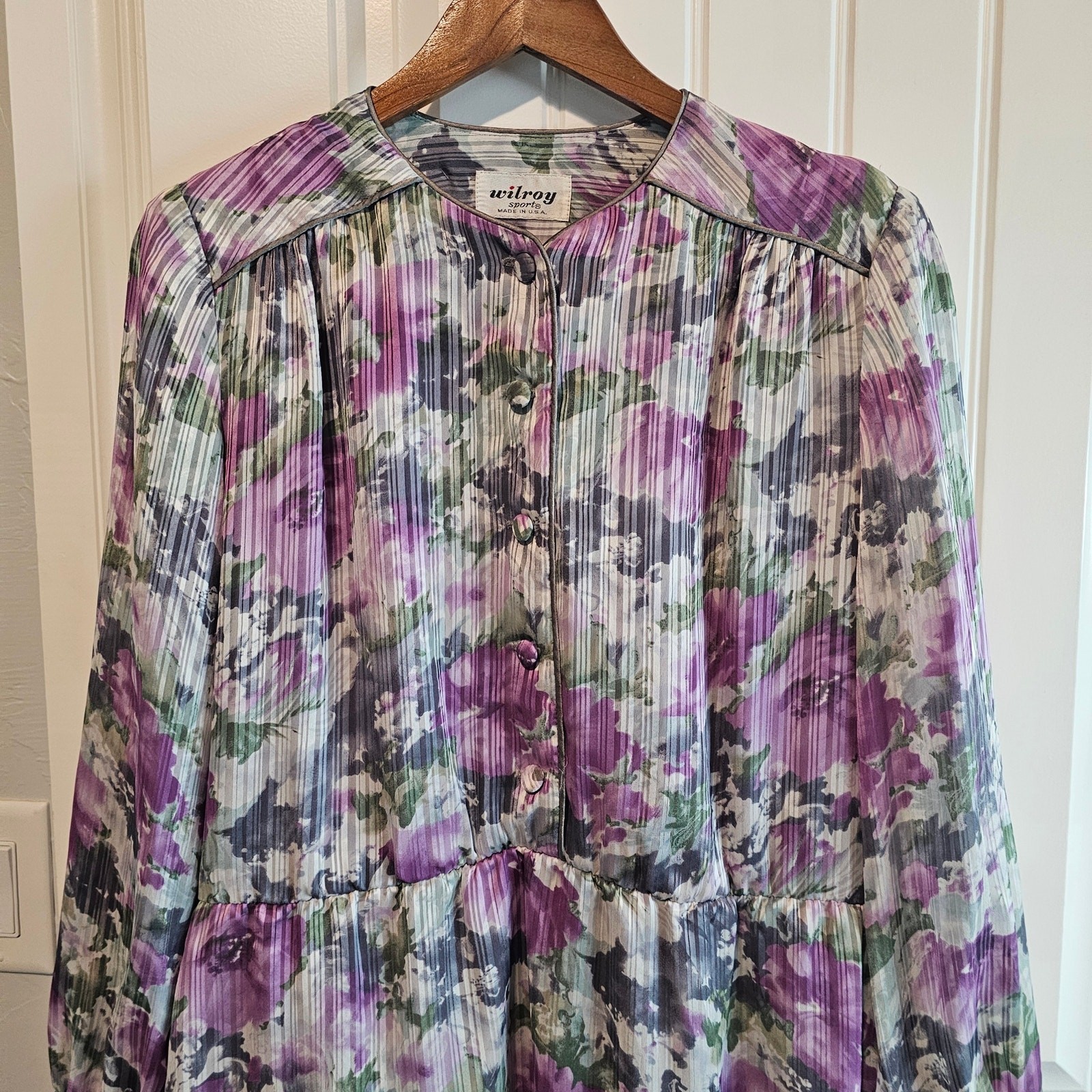Vintage Wilroy Dress Womens XL Purple Floral 80s Cottage Coquette Glam Prairie