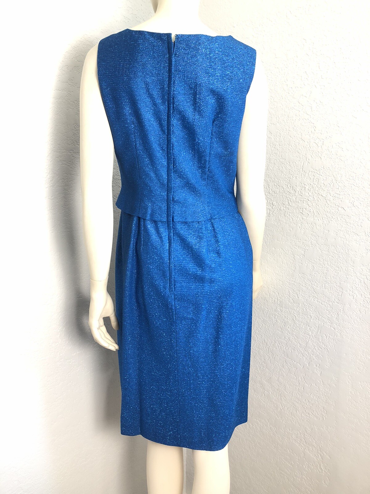 VTG 60s Stephen O’Grady Wiggle Sheath Dress Blue Metallic Sparkle Size 12 Small