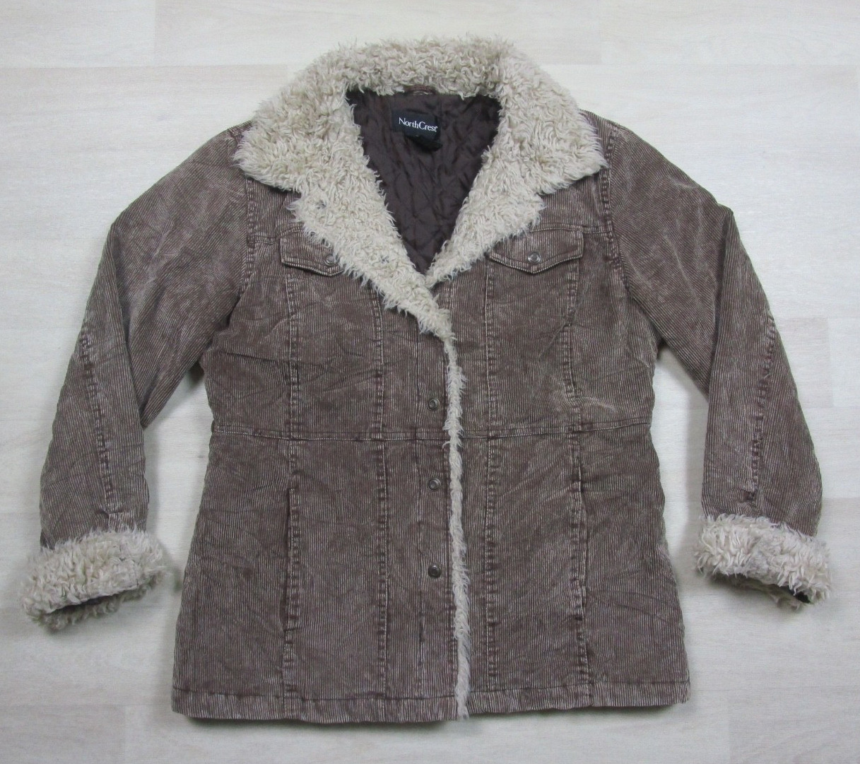 Vintage Y2K Corduroy Jacket Sherpa Faux Fur Lined Womens Size (M) Brown 2000s