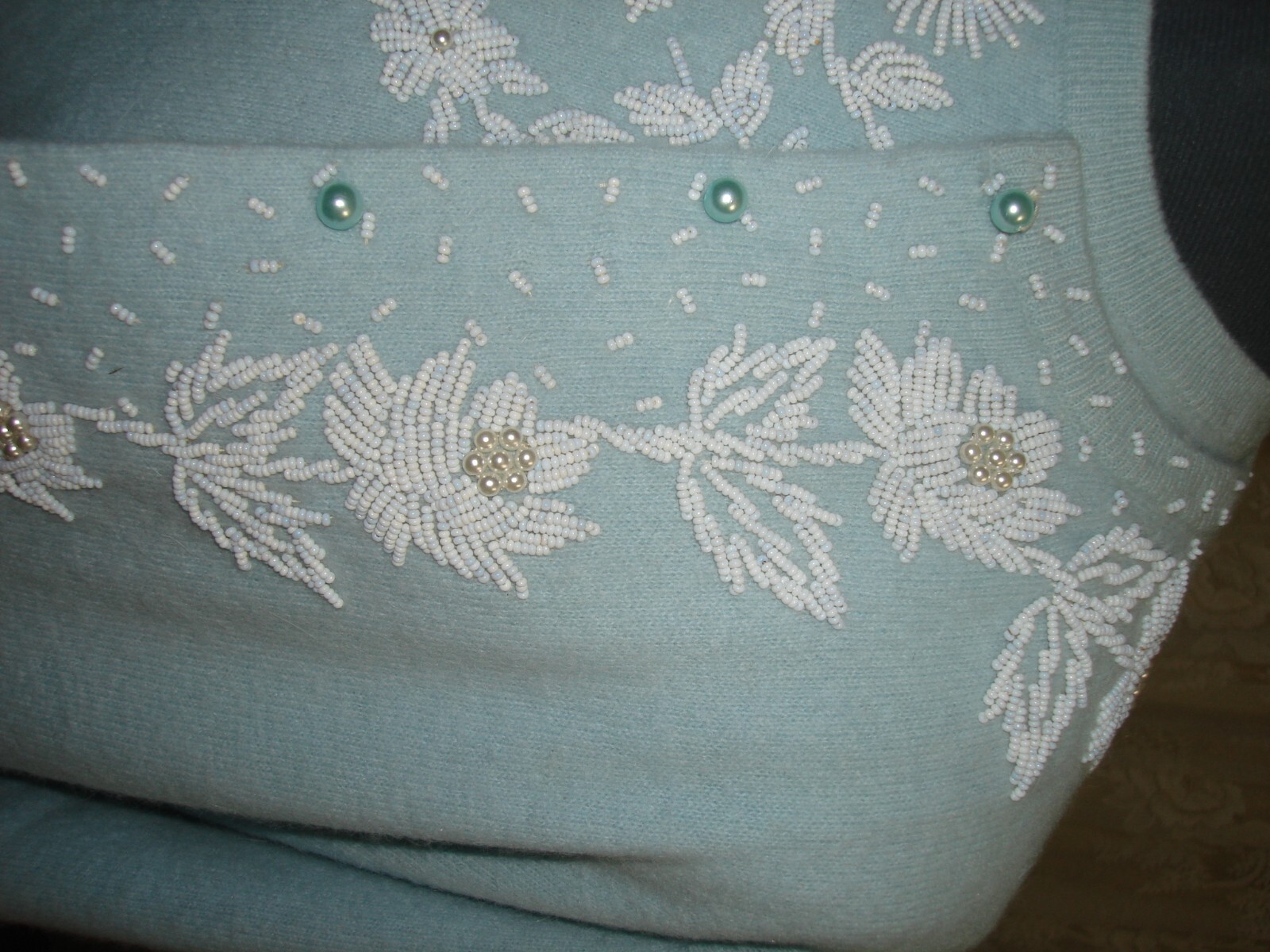 Vtg 50s Prince Beautiful Unique Set Dress Sweater Ice Baby Blue White Beaded M