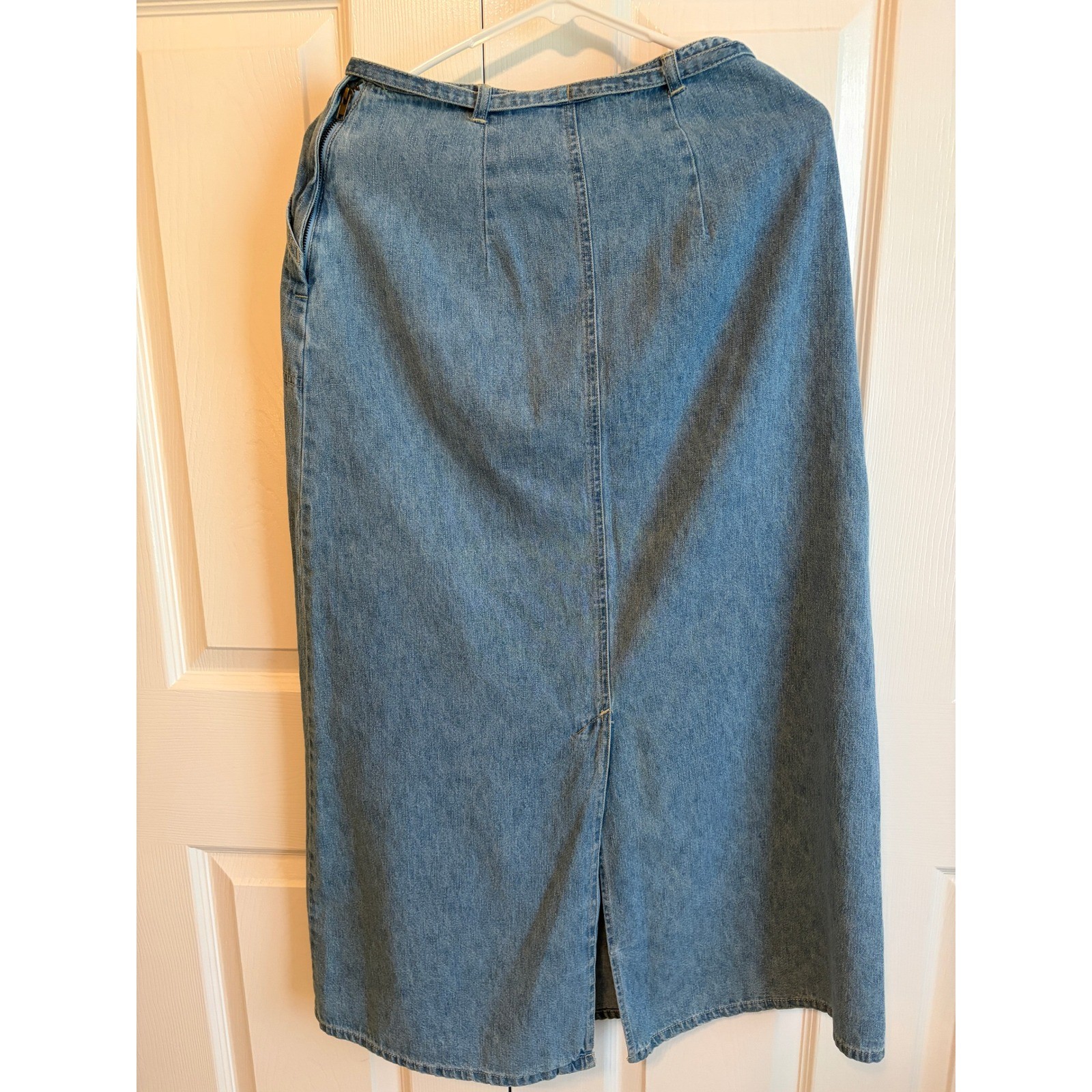 Vintage St Johns Bay Denim Maxi Skirt Womens 6 Blue Cotton 90s Side Zip Long