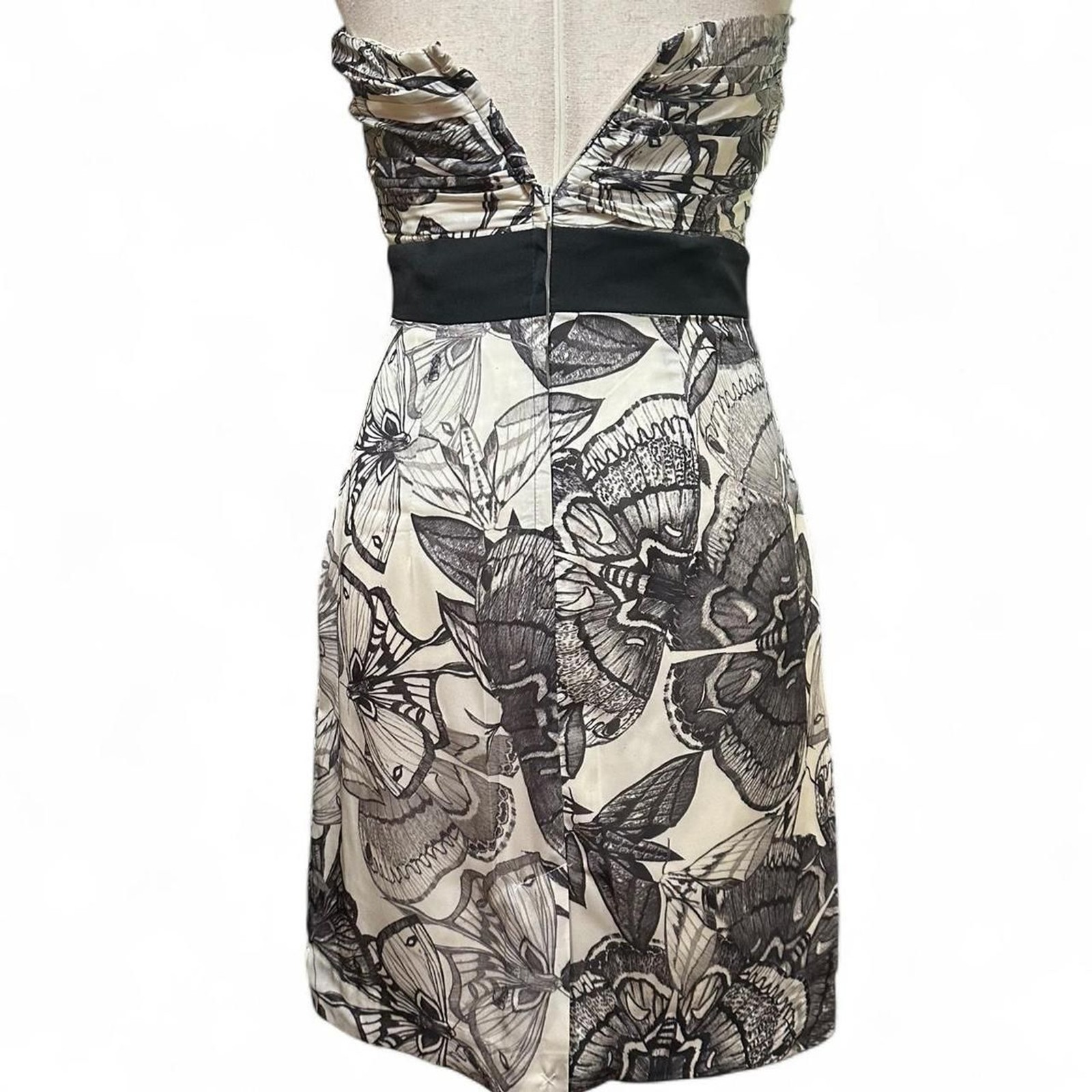 2010s H&M Black and White Moth Fitted Strapless Pencil Dress