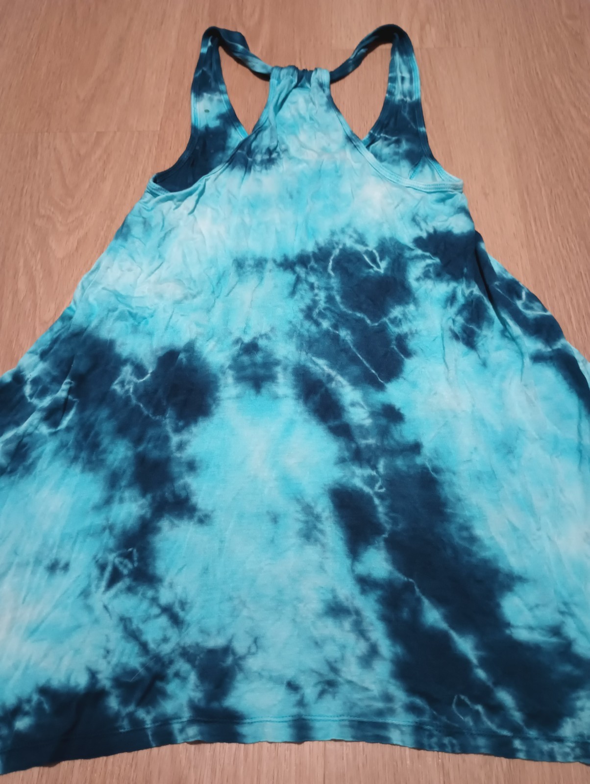 Vtg Y2K Teal Tie Dye Asymmetric Racerback Tunic Top swim coverup summer S