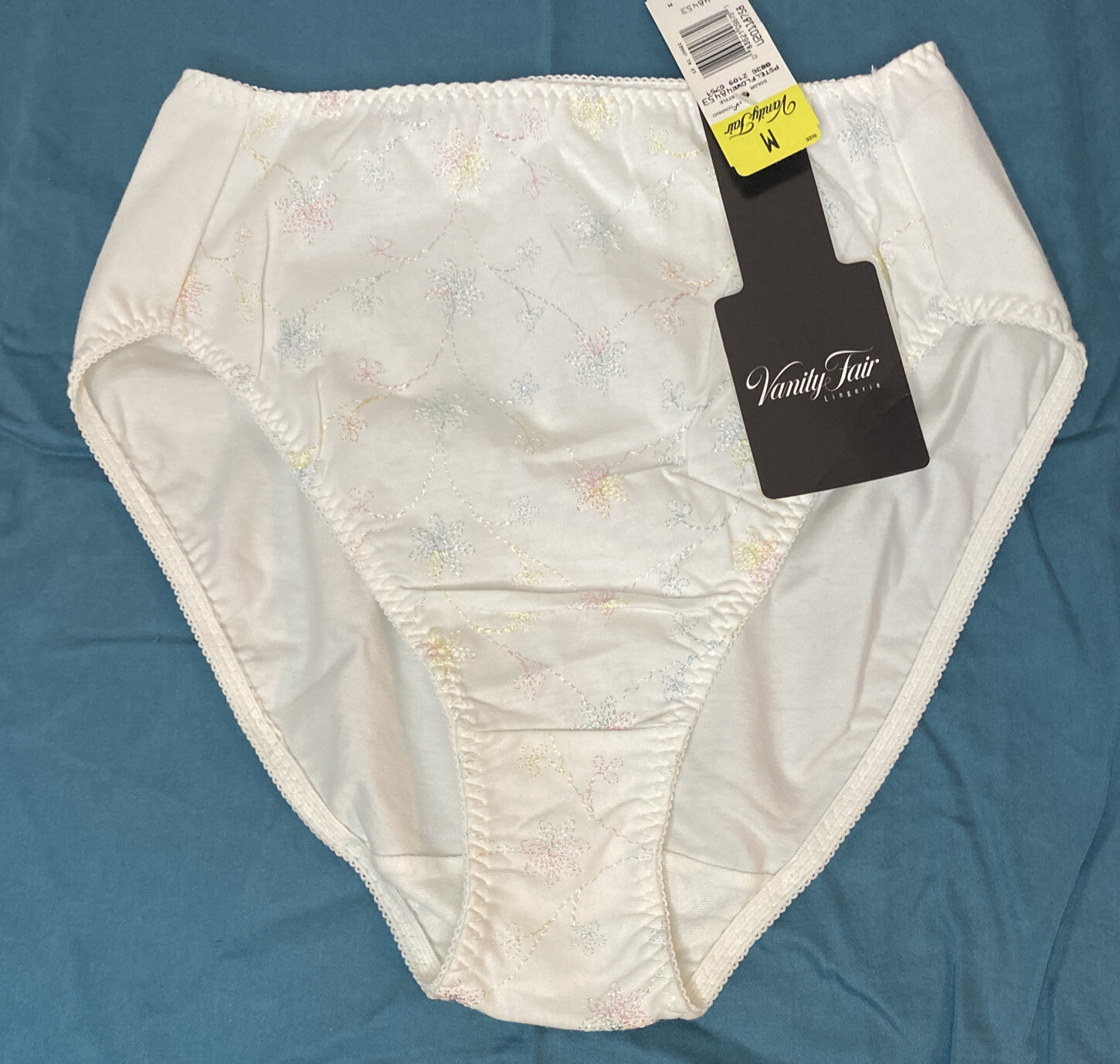 New w Tags Vtg Vanity Fair High Cut Cotton Panties Medium White Floral NOS 48453