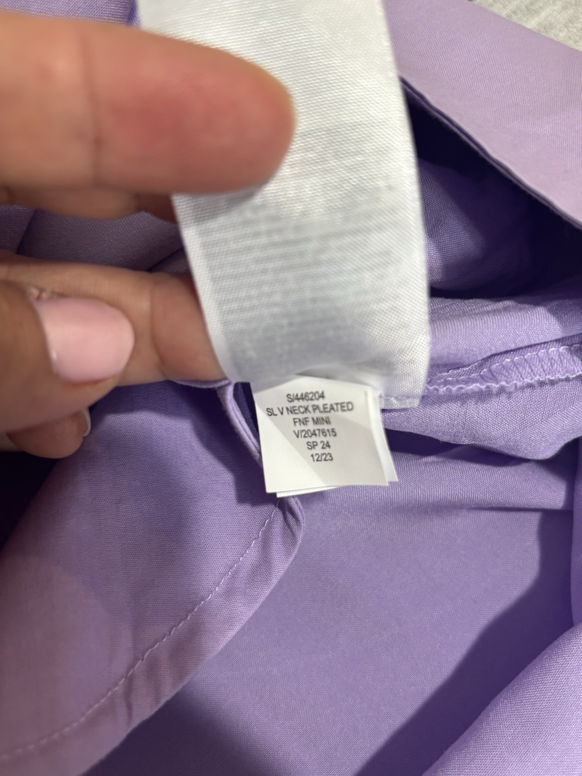 BR Lavender Pleated V Neck Mini Dress Women’s