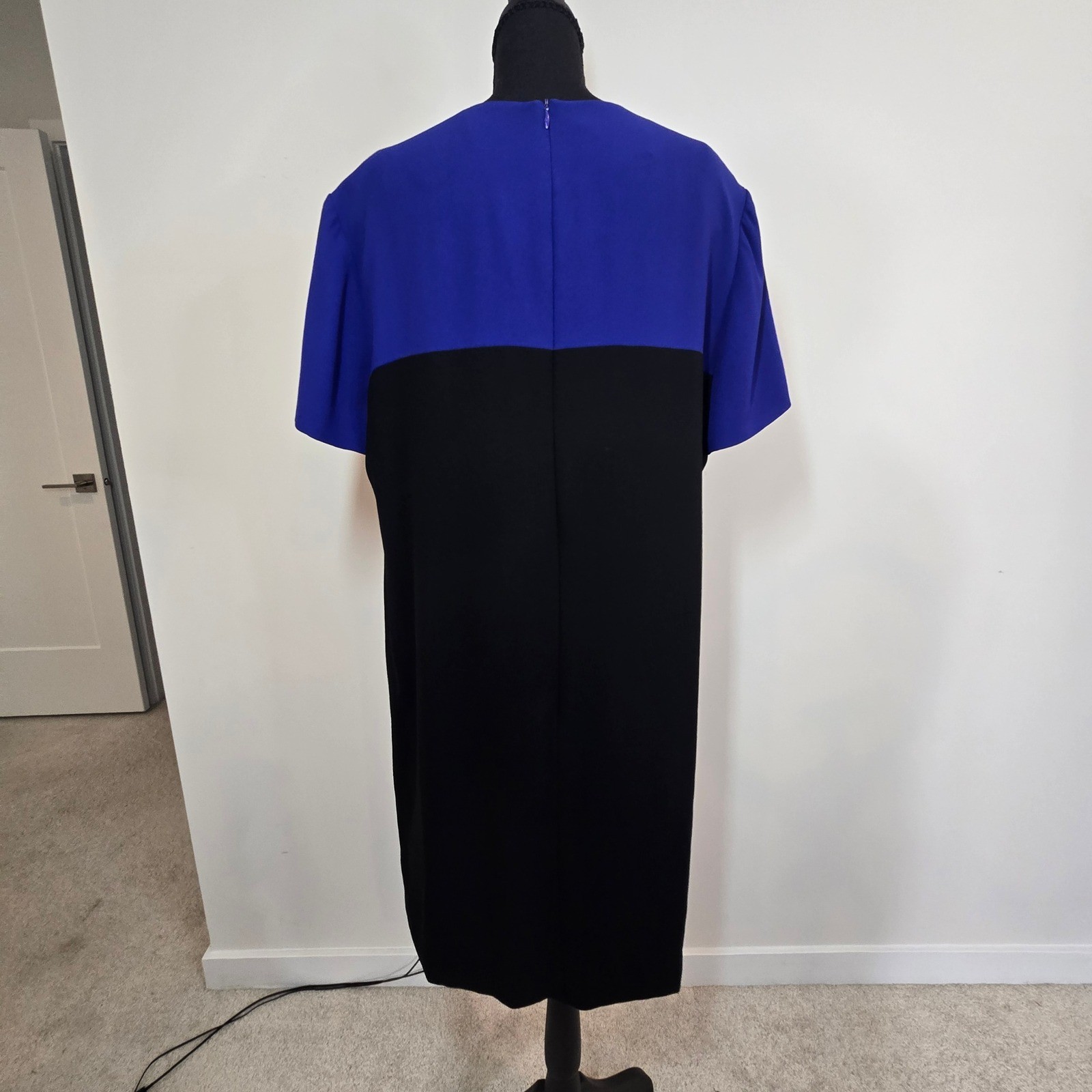 Evan-Picone Colorblock Dress Womens 14 Blue Black Vintage Shift Pocket (D9)