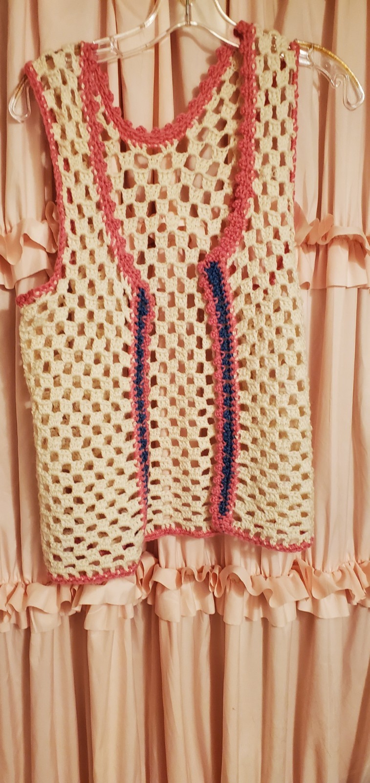 Vintage 1970s Hand Crocheted Hippie Boho Cottagecore Open Vest