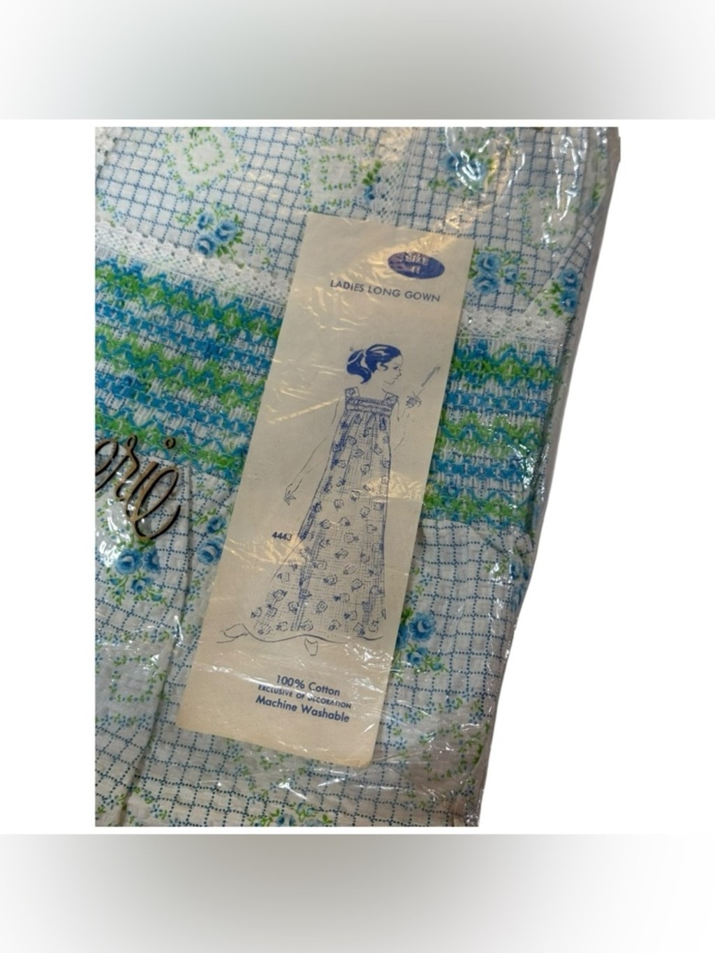 Vtg Greencraft Blue Floral Nightgown Cottagecore Smocked Cotton Size L XL NOS