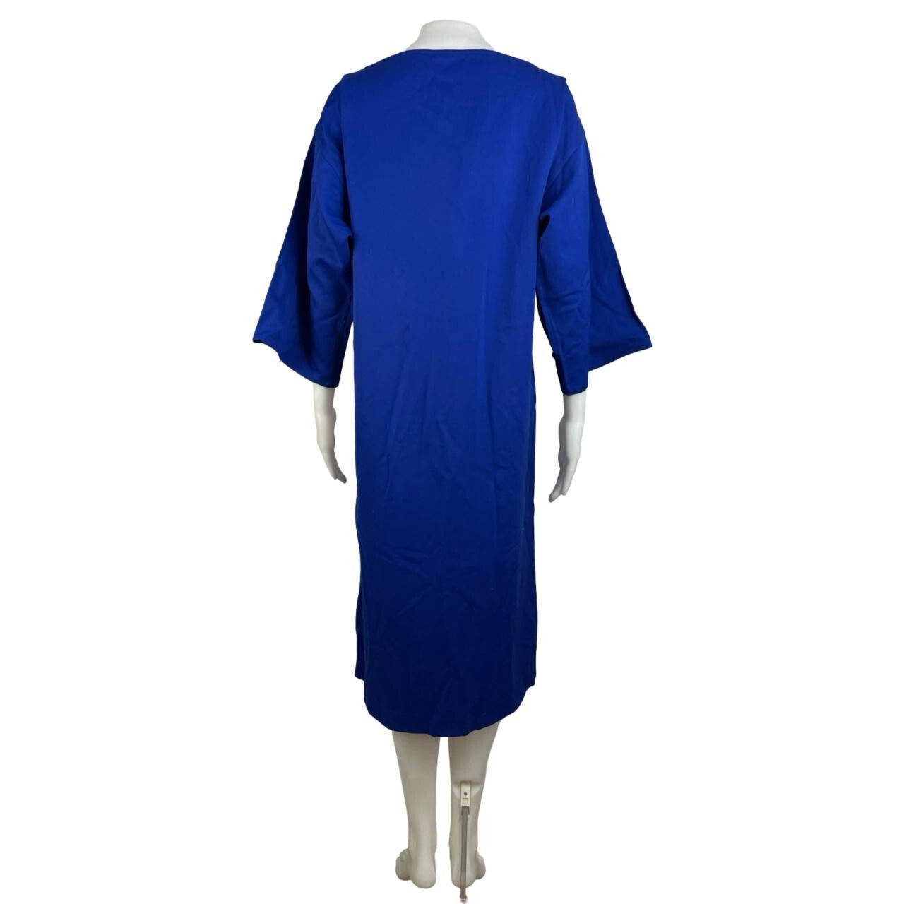 Vintage Butterfly Embroidered Dress Size Medium 1970s Cobalt Blue Twill Wool