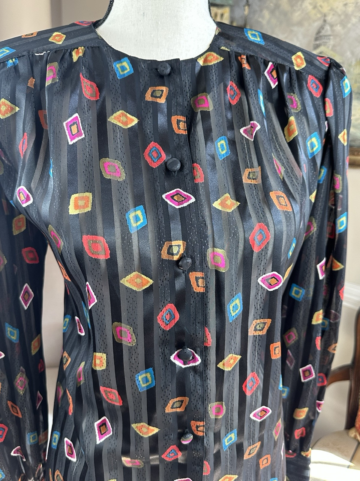 Vintage 80’s 90’s Y2K NWT Collections by Josephine Diamond Print Blouse Top 6