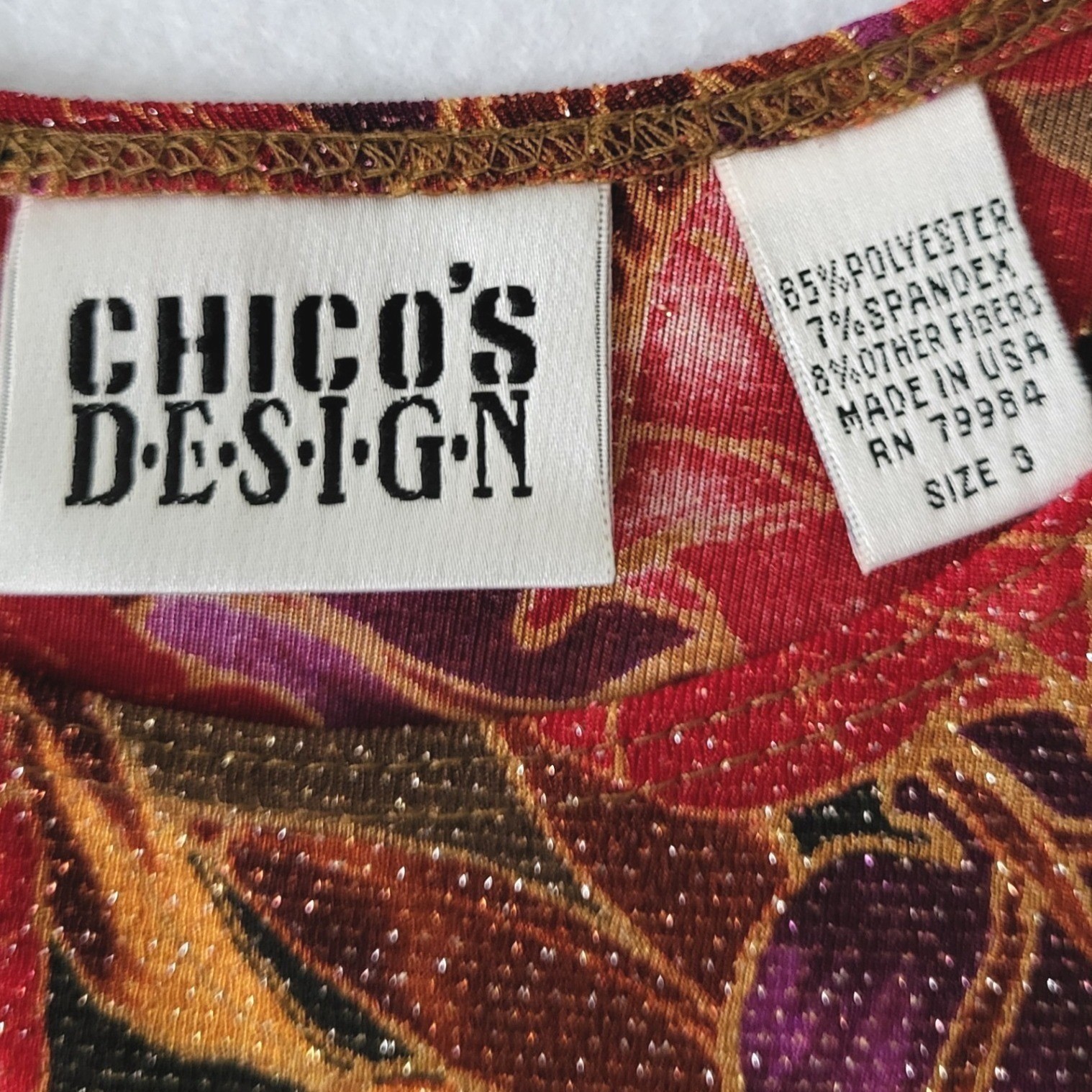 Vintage Chico’s Design Top Size 3 = XL Sparkle Shimmery Tropical Floral Tank