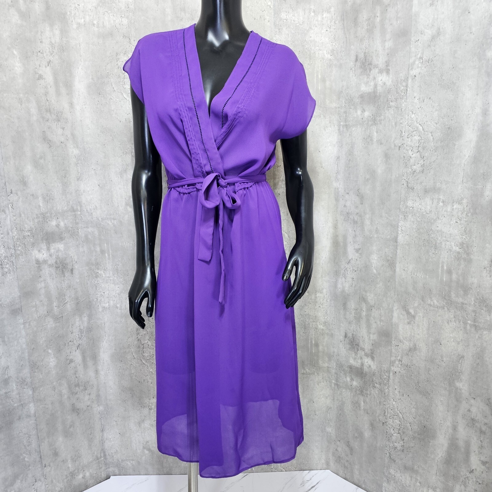Vintage Brasseur of California Purple Sheer Midi Dress Belted Boho Glam Size M