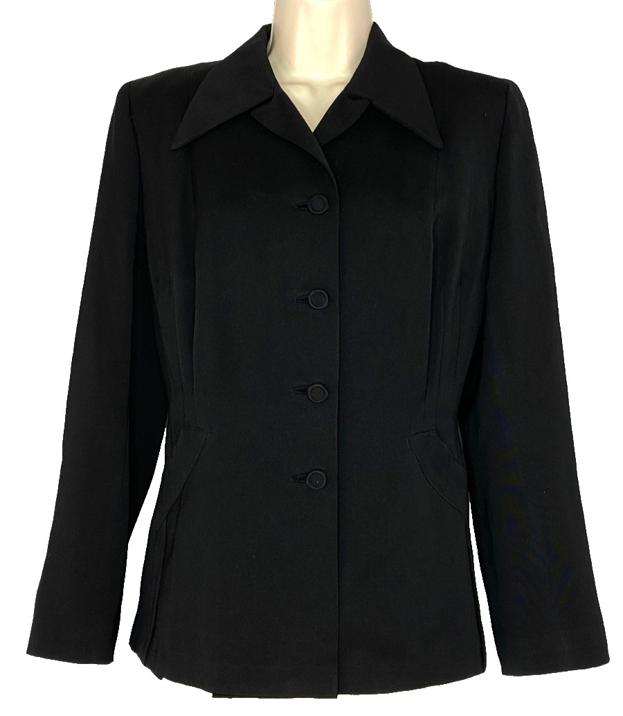 Vintage 1940s black rayon jacket blazer S button front collar long sleeve 1950s