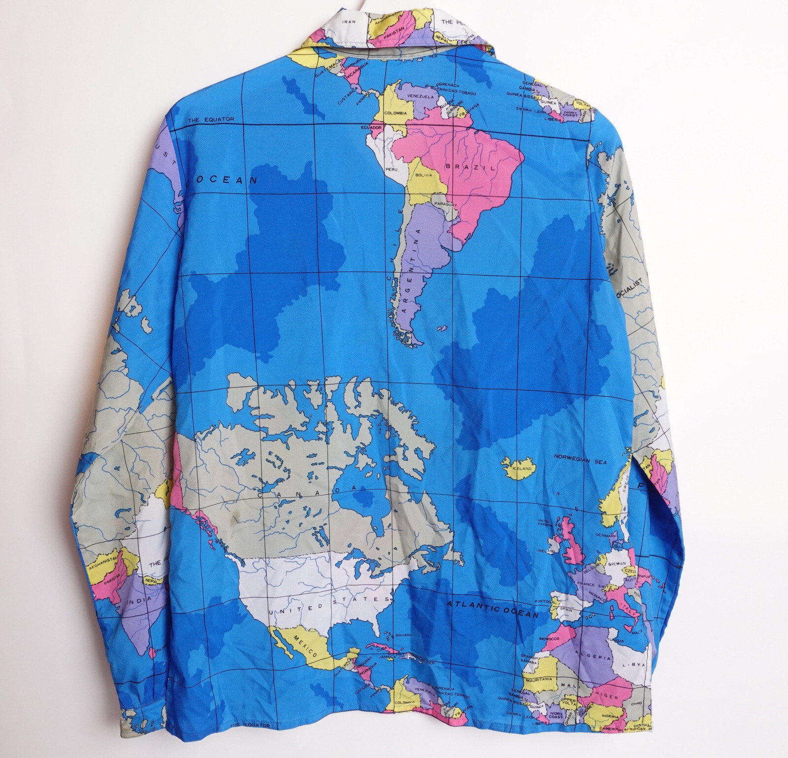 Vintage 80s Miss James Sir Womens World Map All Over Print Globe Shirt Medium