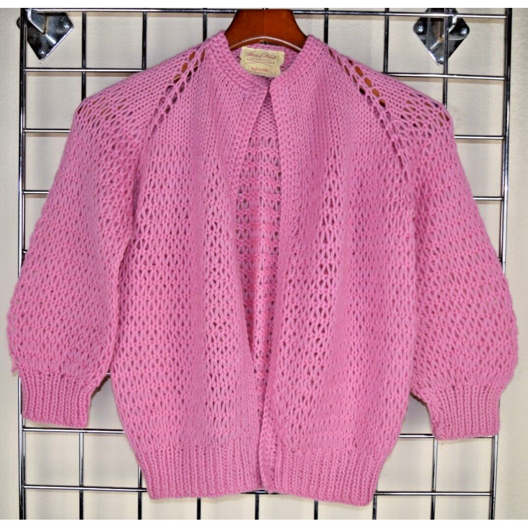 Vintage Crochet Sweater Hand Knit Size S/M 70s Bubble Gum Pink Soft Lightweight