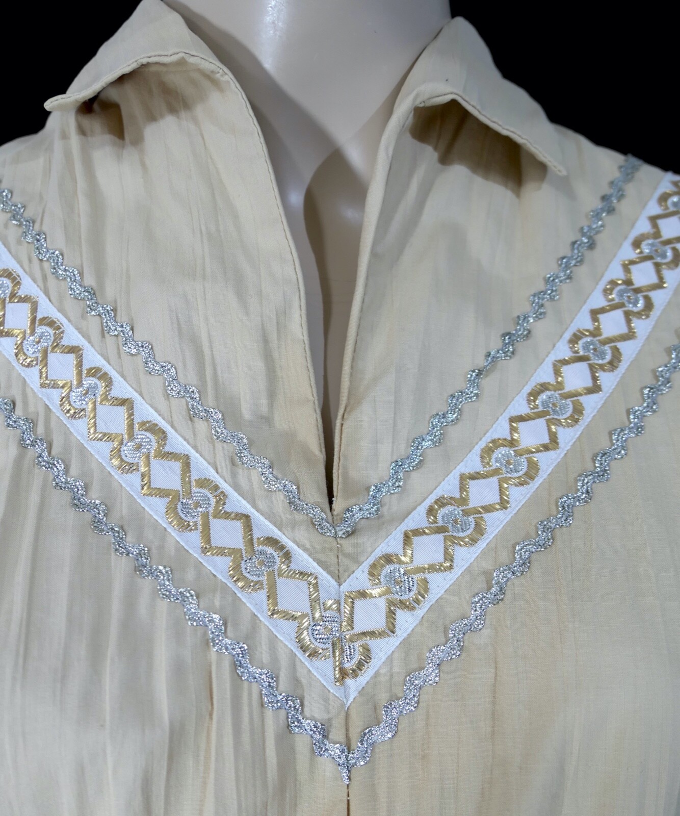 Vintage 50s 60s 101 Western Silver Gold Zig Zag Full Cotton Patio Dress S M