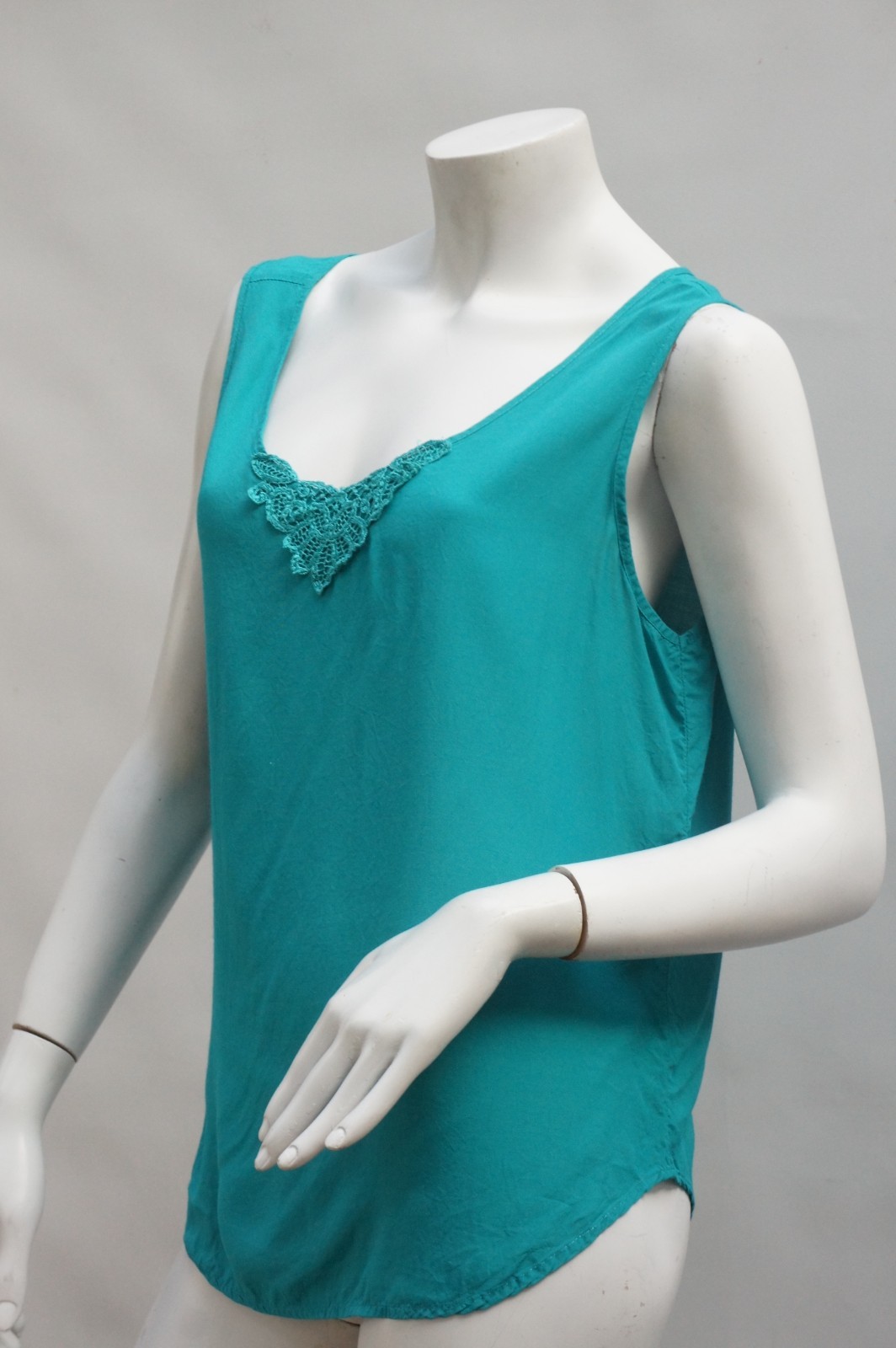 Vintage 80s Lace Trim Teal Tank Top By Impressions Of California Boho