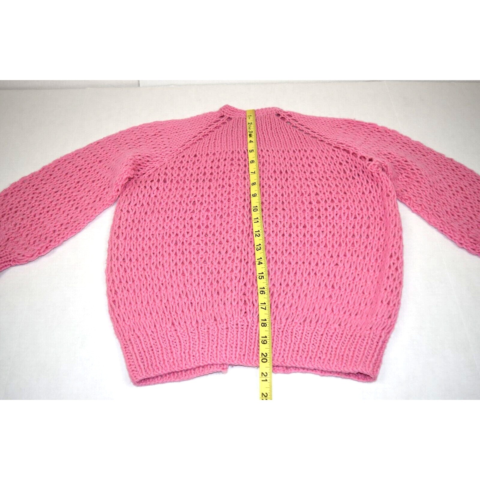 Vintage Crochet Sweater Hand Knit Size S/M 70s Bubble Gum Pink Soft Lightweight