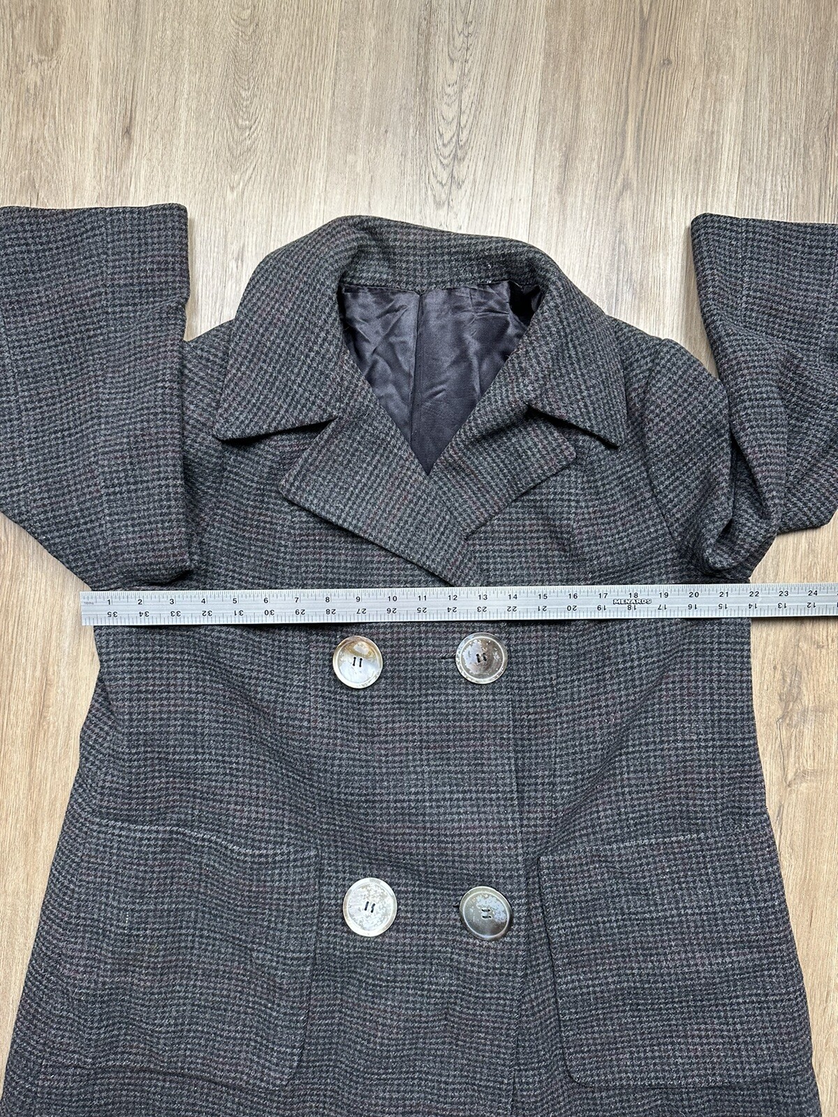 50s Vintage Double Breasted Houndstooth Grey Pea Coat Size Medium Bespoke