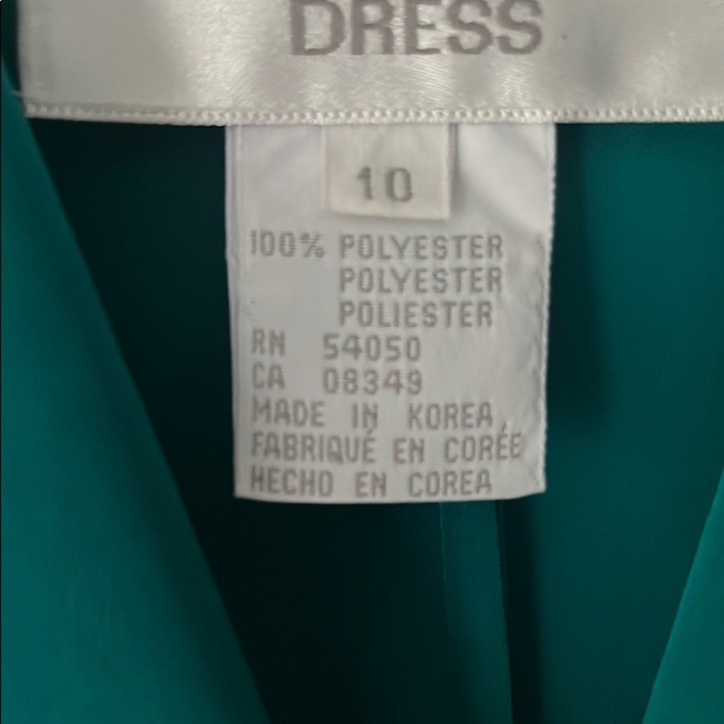 Vintage Jones NY pleated wrap style dress size 10 emerald green