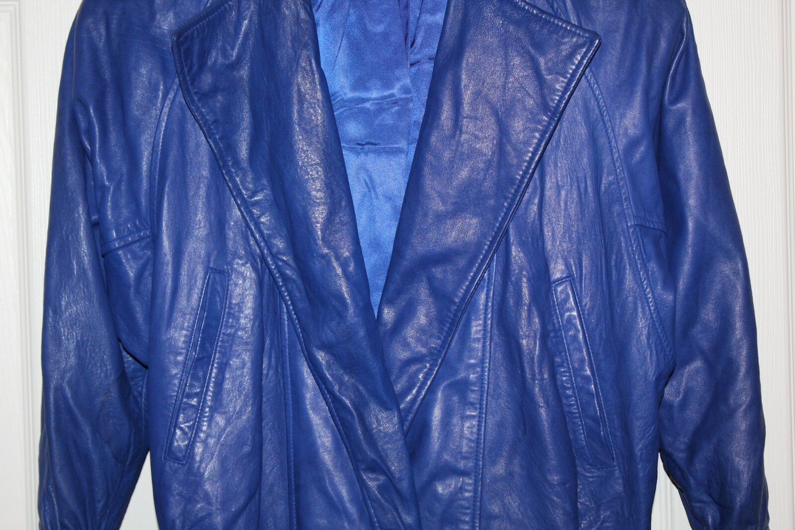 Vintage 80s MAGLIA Electric Blue Soft Leather Bomber Jacket Coat Women’s Size 2