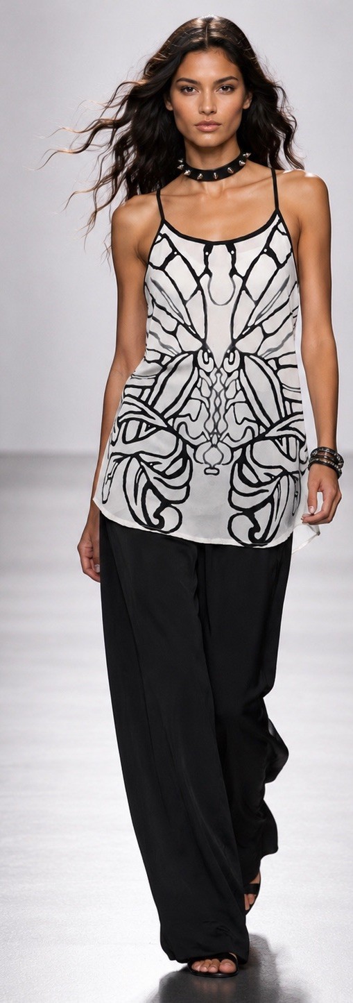 Butterfly Print Cami Top Monochrome Graphic Blouse Y2K Statement Summer Strappy