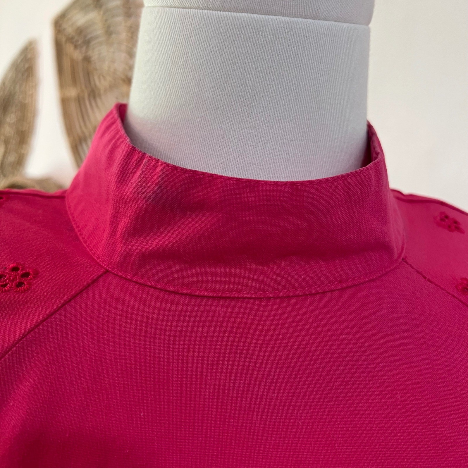 Vintage Impromptu Pink Cotton Midi Dress Eyelet Sleeve Open Back Size 14