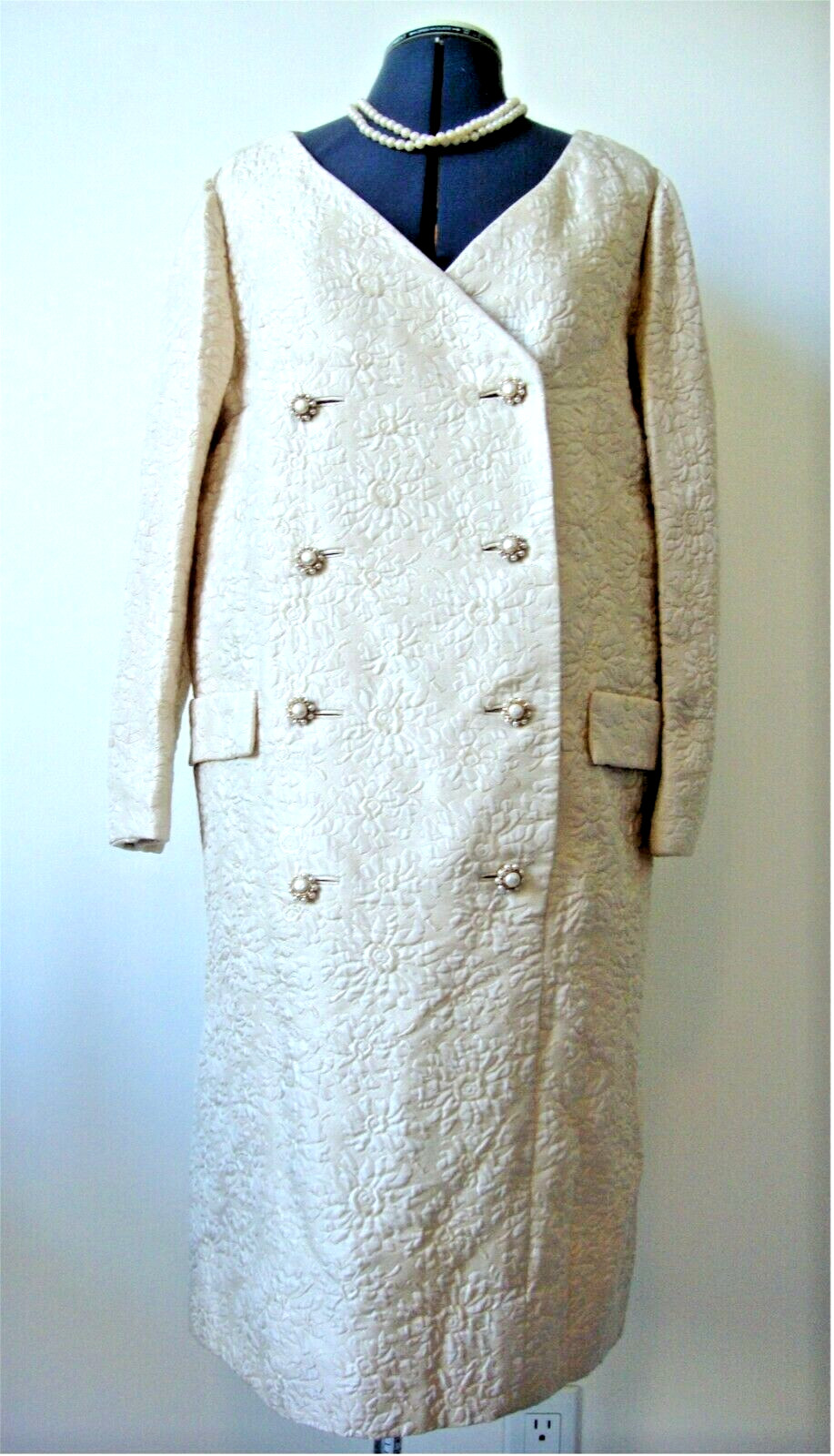 Vintage Coat Dress by Designer Charles Cooper Quilted Ivory Matelasse
