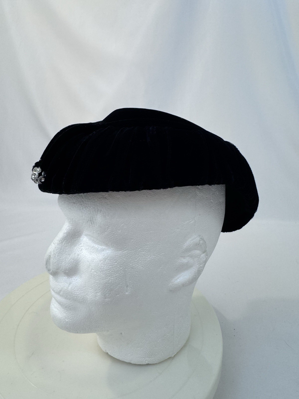 Vintage Black Velvet Cocktail Hat Art Deco Rhinestone Dress Womens FAST SHIP