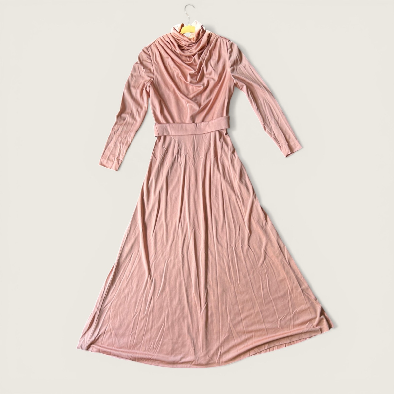 Vintage 1970s Lilli Diamond California Peach Pink Maxi Dress Belted Size 10